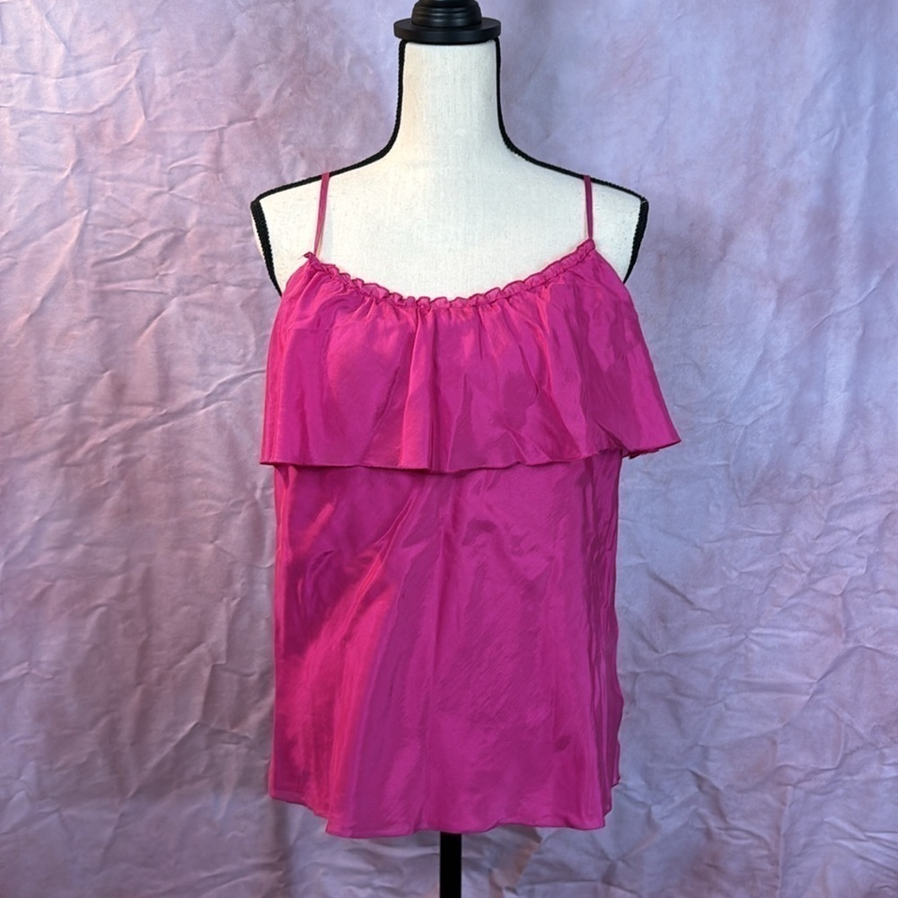 Gap Fuchsia Pink Sleeveless Silk Ruffle Blouse.  Sz Small